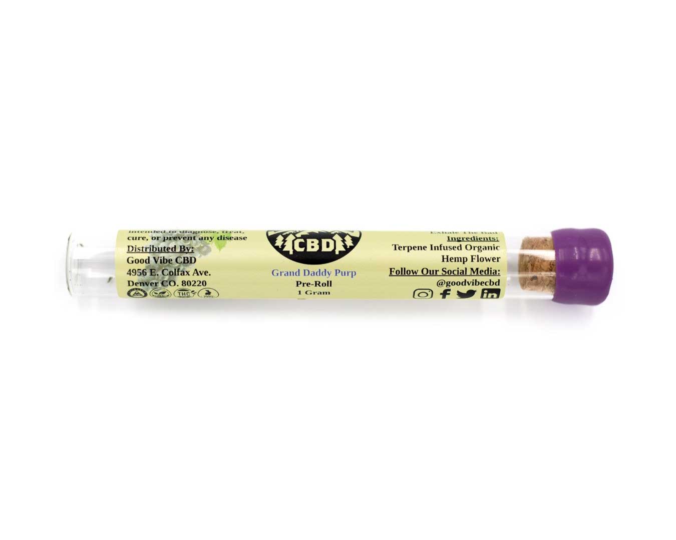 good vibe cbd hemp pre roll preroll grand daddy purp